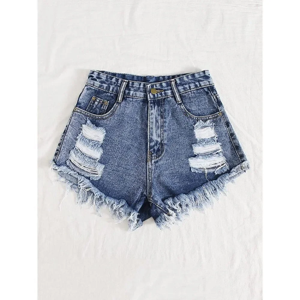 Womens Denim Shorts Frayed Distressed Denim Shorts (XL)